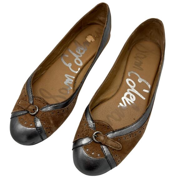 Sam Edelman Ballet Flat Shoes Women's Brown Pewter Metallic Leather Addie Sz 9.5 - Picture 1 of 14